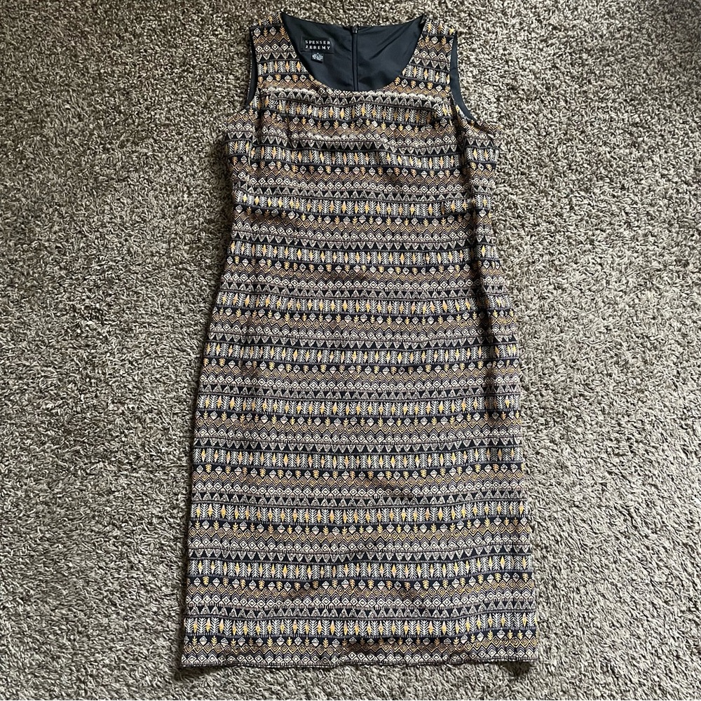Spenser Jeremy  Women’s 100% silk Black Tribal sleeveless Zip dress Size 12